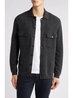 Canali Men's Wool & Cashmere Overshirt Cardigan Jacket Charcoal Size 52 / US 42